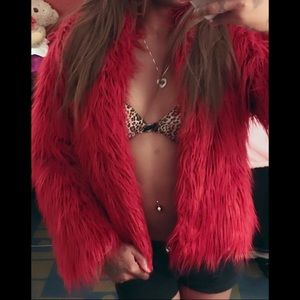 Red furry jacket